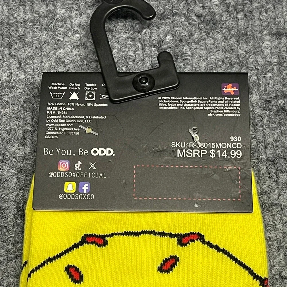 Odd Sox SpongeBob SquarePants Krabby Patty Yellow Crew Socks Mens Size 6-13 NEW‎